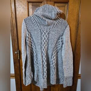 Kaisely Textured Gray Cowl Neck Sweater